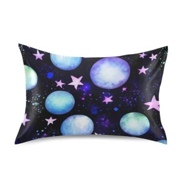 Imagem de Aquarela Planetas Fronhas de Cetim Bonito Refrigerante Confortável Macio Cama Animal Fofo Padrão Queen King Fronha Tamanho Padrão 66 cm x 50 cm