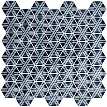 Imagem de Pastilha 3D Resinada Adesiva Azul Branco Sextavada Kit 4 Placas