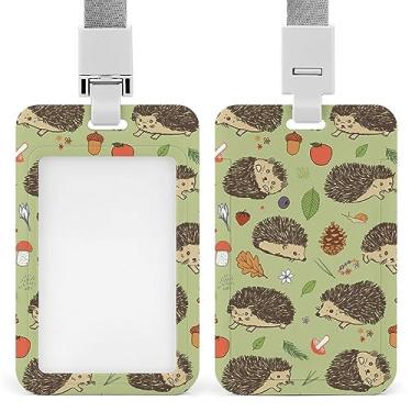 Imagem de Porta-crachá de identificação de animais da floresta sem costura com cordão, porta-cartões de plástico com clipe removível para estudante, professor, enfermeira, escritório, 11 x 6,9 cm