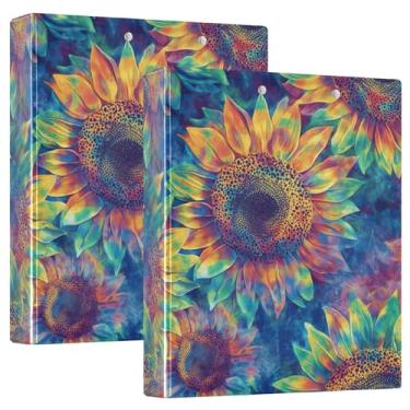 Imagem de Pacote com 2 fichários escolares de girassóis tie dye com pastas de prancheta para escola, fichário com prancheta com armazenamento