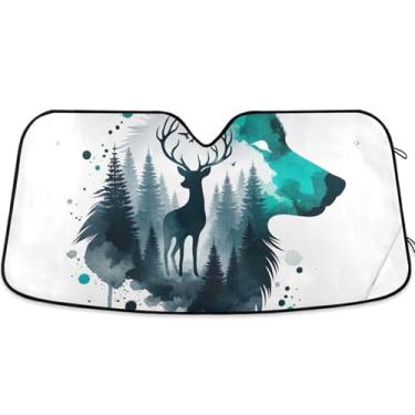 Imagem de Lobo Veado Impressão de Arte Animal Para-brisa Carro Toldo Bonito Dobrável Carros Persianas para Janelas Frontais Floral Retrátil P, 134,6 cm x 59,7 cm