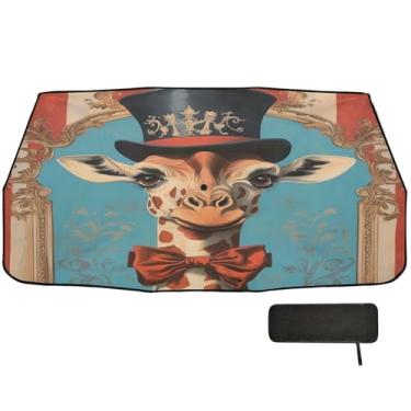 Imagem de Toldo de carro dobrável girafa vitoriana azul-petróleo para-brisa bloqueio UV sombra para para-brisas de carro, viseira solar para carro