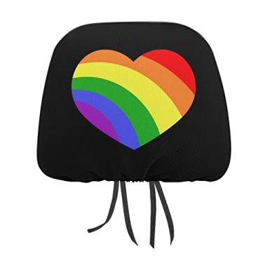 Imagem de Corações arco-íris sem costura em preto escuro 1 peça capa protetora universal para assento de carro, capa macia para encosto de cabeça de carro, acessórios de decoração para a maioria dos carros e