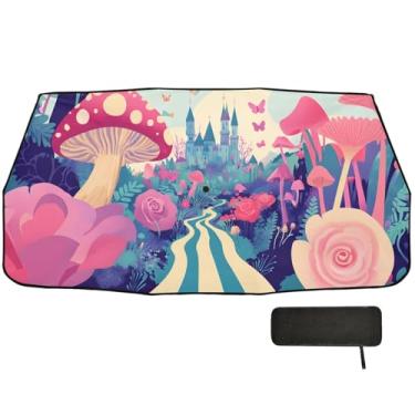 Imagem de Cobertura de para-brisa de carro rosa jardim cogumelo para-sol proteção de isolamento térmico guarda-chuva sombra de carro para-brisa dianteiro, persianas de janela de carro SUV