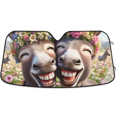 Imagem de Bonito burro animais rindo para-sol carro para-brisa personalizado dobrável acessórios de carro persianas para-brisa frontal L, 144.8 cm x 80.0 cm