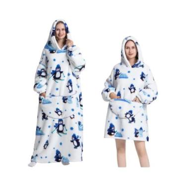 Imagem de Cobertor De Flanela Oversized Com Mangas, Moletom De Inverno Para Mulh