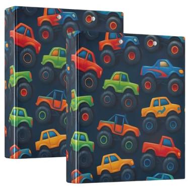 Imagem de Fichários lindos Monster Trucks azul escuro de 3 cm, 3 anéis, 200 folhas, caderno, floral, redondo, fichário de escritório, 31,5 x 27 x 6 cm, 1 pacote