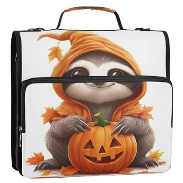 Imagem de Linda preguiça Dia das Bruxas Abóbora 3 Anéis Anel D 1,5 Polegada Organizador de Fichários Escolares Bolsa com Alça de Ombro Personalizada Multi Bolsos Pasta Grande Portfólio