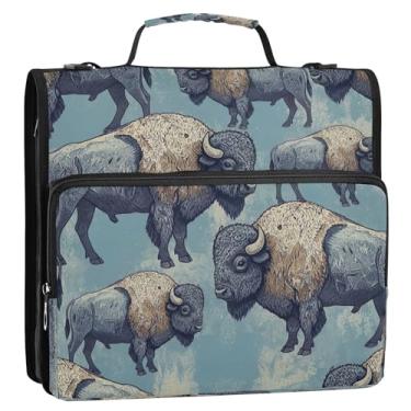 Imagem de Bolsa organizadora de 3 anéis de animal azul vintage com alça, organizador de fichário com zíper com alça, bolsa organizadora de pasta de arquivos para escola, escritório, viagens