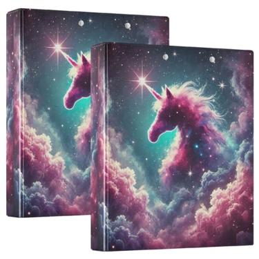 Imagem de Mystic Galaxy Unicórnio Fantasia 3 anéis, fichários de 3,5 polegadas, comporta 200 folhas fofas pastas, caderno, floral, redondo, agenda, fichário, 31,5 x 27 x 6 cm, 1 pacote