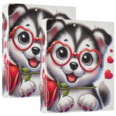 Imagem de Husky Dog Valentine Puppy Fichário de 3,8 cm com 3 anéis para guardar 200 folhas, fichário de anel redondo para escritório, 1 pacote