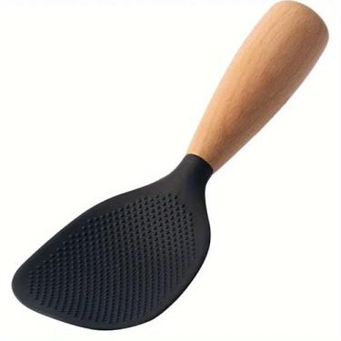 Imagem de Espátula de Silicone com Cabo de Madeira, Preta, Utensílio de Cozinha (Preto)