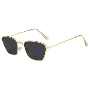 Imagem de HPIRME Óculos de luxo com armação de metal, estilo feminino, para uso externo, masculino, para dirigir, com proteção UV400 (cinza dourado)