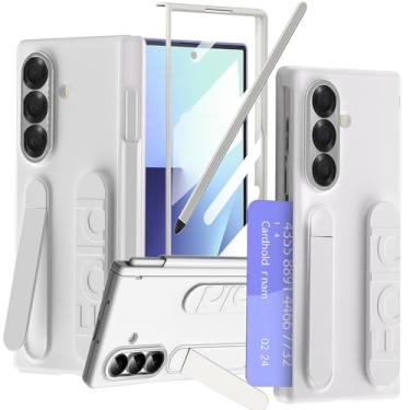 Imagem de YQODSZ Ranhura para cartão para Samsung Galaxy Z Fold 6 com alça de dedo e slot para caneta S e Stylus e suporte e protetor de tela, cobertura total, proteção de dobradiça, capa protetora para celular