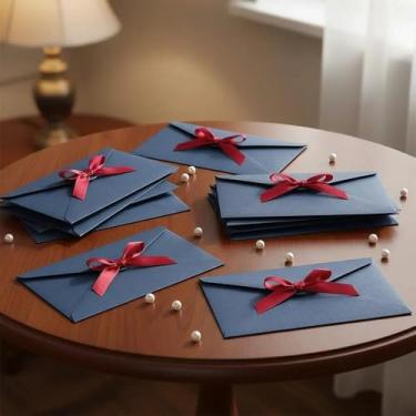 Imagem de Envelopes de papel kraft, 10 peças, envelopes de presente com fita envelope colorido retrô para convites, cartas feitas à mão, casamento, aniversário, Natal, casamento (azul)