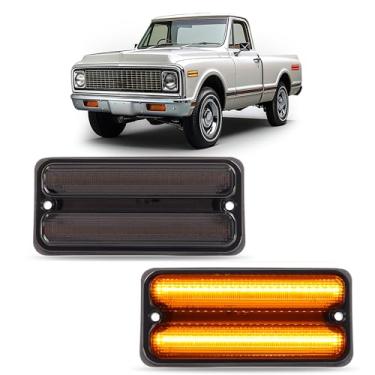 Imagem de HECASA Luzes marcadoras laterais do para-choque dianteiro compatíveis com Chevy Chevrolet C10 C20 K10 Blazer GMC C15 C1500 K15 K1500 Pickup Suburban G10 G20 Van Fender Lâmpada LED Lente fumê luz âmbar
