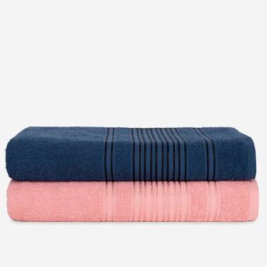 Imagem de Kit Jogo 2 Toalhas de Banho Luxo 80x150cm 450g Algodão – Toalha de Absorvente (AZUL+ROSA)