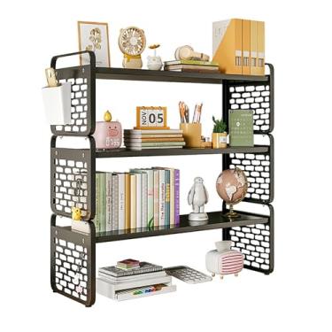 Imagem de Organizador de estante de mesa, prateleiras de mesa de 3 níveis e prateleiras de escritório para cima da mesa - estante de mesa de computador prateleira de exibição de bancada ()