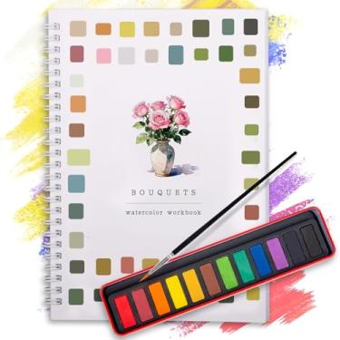 Imagem de usouioo Kit de pintura em aquarela para iniciantes, 12 cores e 3 pincéis com conjunto de pintura multitema, materiais de arte de contorno para crianças/adolescentes/adultos