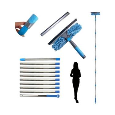 Imagem de Limpa Vidros De Alta Altura 2 Em 1, Rodo Reutilizável Com Cabo Extensí