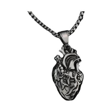 Imagem de Colar Masculino Moderno De Aço Inoxidável Com Pingente De Coração Mecâ