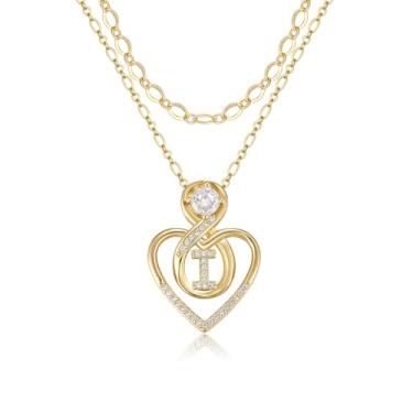 Imagem de TANTIUE Colares femininos com letras de coração, banhado a ouro 14K, zircônia cúbica, coração, inicial, pingente infinito, joia feminina, adjustable, Latão, Zircônia cúbica