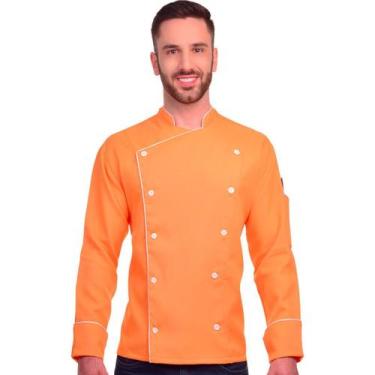 Imagem de Dólmã Para Chef De Cozinha Salmão Laranja Uniforme Profissional Cozinh