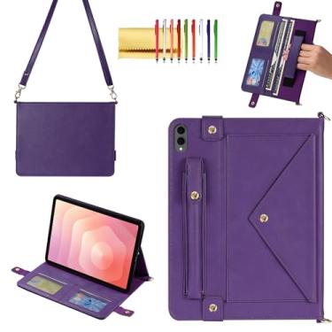 Imagem de Capa de mão para Samsung Galaxy Tab S11 Ultra 2025 de 14,7 polegadas, capa carteira transversal Techcircle com suporte para caneta S + compartimentos para cartões + alça de mão + alça de ombro, roxa