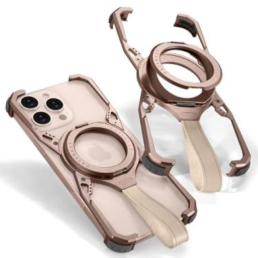 Imagem de SNIDII Capa de telefone magnética para iPhone 16 Pro Max 16Pro Slim Capa protetora de telefone à prova de choque com suporte Landyard (para iPhone 16Pro, ouro deserto)