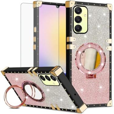 Imagem de Asuwish Capa de celular para Samsung Galaxy A25 5G capa magnética com protetor de tela de vidro temperado e espelho brilhante brilhante anel resistente à prova de choque suporte rígido A 25 25A