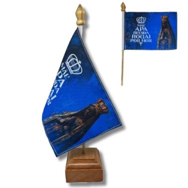 Imagem de Bandeira de Mesa Elegance Nossa Senhora, Decorativa, Dupla Face, Multicolorido, 19x30cm, Base Madeira Natural, para Escritório, Eventos, Escolas