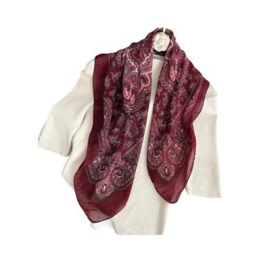 Imagem de Lenço Quadrado De Algodão Com Estampa Paisley 70X70cm Para Mulheres, D