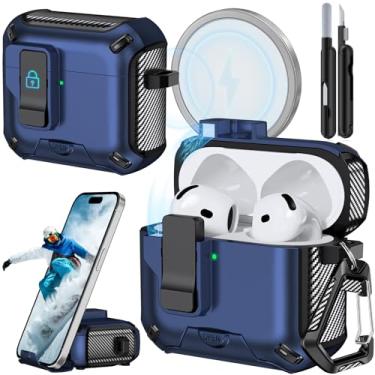 Imagem de JOREMX Capa para AirPods 4 (2024) com suporte de telefone, com interruptor de pressão automático, design de fibra de carbono, capa de proteção para AirPods 4 com cancelamento de ruído ativo