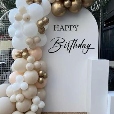Imagem de Raoformi Decalque de parede de feliz aniversário - Sinais de fundo em arco de balão de festa de aniversário, decoração de fundo de fotografia (preto)