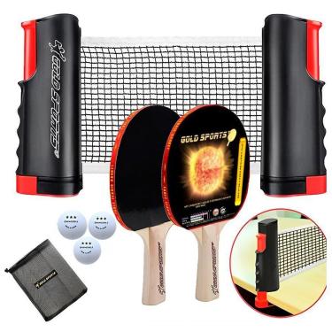 Imagem de Kit Tenis de Mesa Gold Sports Gold Pro 2 Raquetes 3 Bolas 3 Estrelas Suporte com Rede Retrátil-Unissex