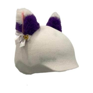Imagem de Aymzbd Capa para Capacete de Esqui, Gorro de Tricô Divertido, Acessório Fofo, Protetor E Decorativo para Capacetes de Snowboard E Esqui, Adequado para Snowbo, Orelha Branca E Roxa
