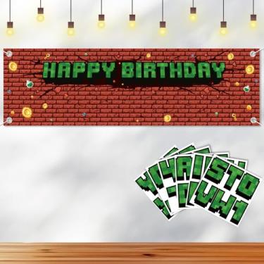 Imagem de Painel de Fundo para Aniversário em Pixel Art, 160x45cm Tema de Videogame Painel Fundo Aniversário com Adesivos Adereços Fotos Lembrancinhas para Festa Infantil (Meninas e Meninos)