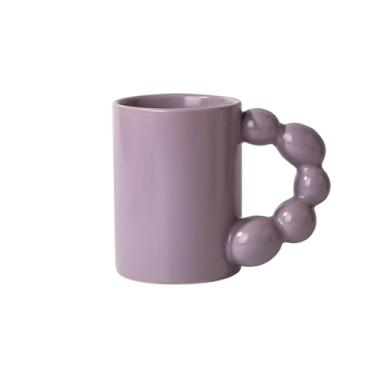 Imagem de Xícaras de café Caneca de café cerâmica simples com alça contas grande capacidade, cor sólida e corpo reto(Purple)