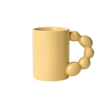 Imagem de Xícaras de café Caneca de café cerâmica simples com alça contas grande capacidade, cor sólida e corpo reto(Yellow)