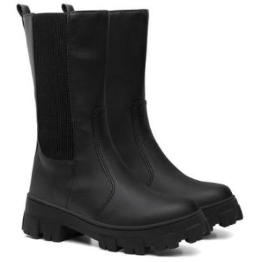 Imagem de Bota Feminina Tratorada Salto Baixo Cano Médio Chelsea-Feminino