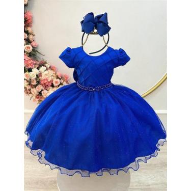 Imagem de Vestido Infantil Azul Royal com Busto Nervura para Festas e Daminhas -