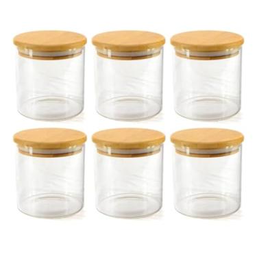Imagem de Kit 6 Potes Herméticos Redondos de Vidro com Tampa de Bambu 500ML