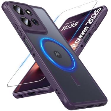 Imagem de Capa magnética para Motorola Moto G Power 2026, G Power 2026 com protetor de tela [compatível com MagSafe], capa protetora fina à prova de choque traseira fosca para Moto G Power 5G 2026, roxa
