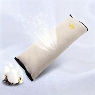 Imagem de Almofada de cinto de segurança para crianças, almofada de viagem extra macia para assento de carro, almofadas universais para crianças, bebês, pessoas e adultos, bege