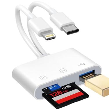 Imagem de [Certificação Apple MFi] Leitor de cartão SD para iPhone, iPad Mac, USB 3.0 tipo C, adaptador de cartão SD/TF com conectores duplos Lightning e USB-C, visualizador de câmera de memória de trilha, SD