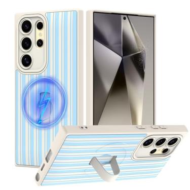 Imagem de tharlet Capa compatível com Samsung Galaxy S24 Ultra com alça de dedo, compatível com MagSafe, linda estampa listrada para mulheres e meninas, capa protetora antiarranhões para Galaxy S24 Ultra