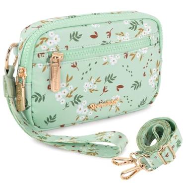 Imagem de Montana West Carteira de pulso feminina de nylon RFID, pequena bolsa tiracolo para celular, com compartimentos de cartão integrados para presente, Verde