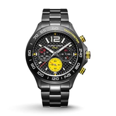 Imagem de FILIPPO LORETI | Lapmaster – Relógio de corrida masculino, 100 m, caixa de aço inoxidável de 42 mm – presente para homens, inspirado na Itália, Mostrador preto - pulseira preta SST