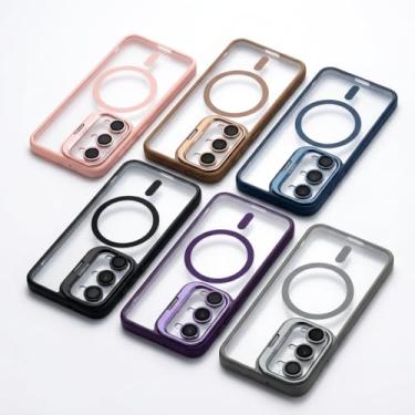 Imagem de FIT IT Capa Magnética Extra Forte, Compatível com MagSafe para Samsung Galaxy S24 e S25, Transparente com Bordas Coloridas, Proteção Anti-Impacto (Rosa, Samsung S24 Ultra)