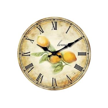 Imagem de Relógio de parede de madeira numeral romano estilo retrô de cozinha, sala de estar, quarto, cozinha, decoração de casa, relógio de quartzo silencioso (sem baterias), decoração (35,5 cm)